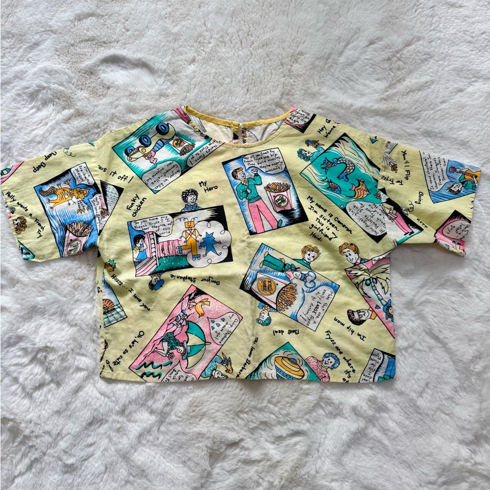 💫Vibrant Vintage 80s90s Funky Colorful Comic Print Cartoon Novelty Crop Tee